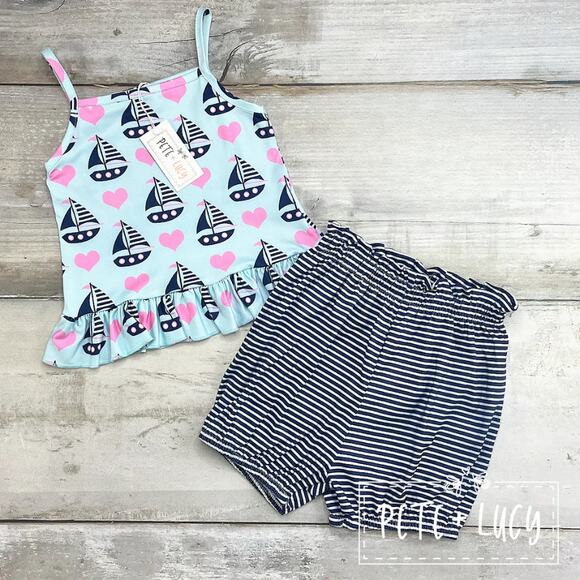 PETE + LUCY Sail Away 2 Piece Short Set 0-6 months - Picture 1 of 4